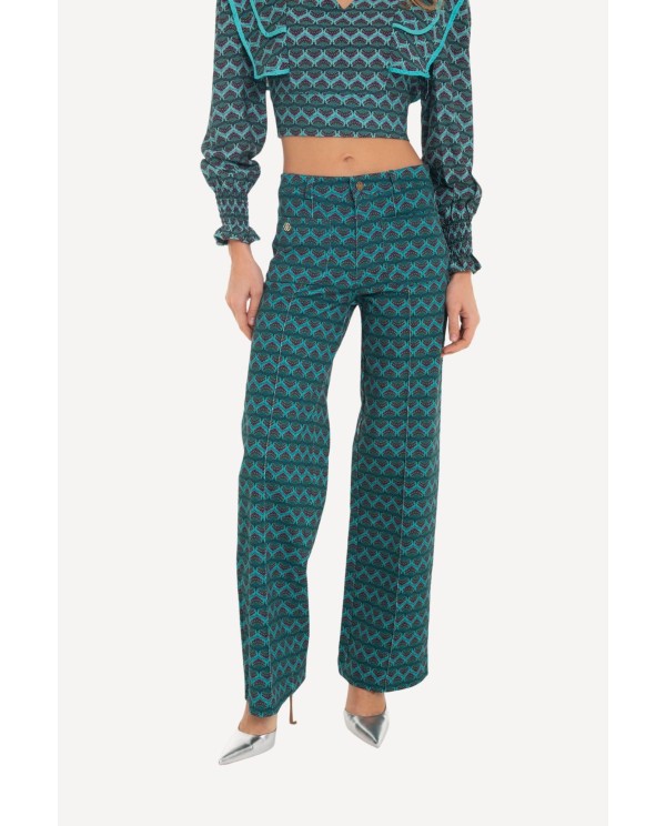 Cuplé PANTALON RECTO CON ESTAMPADO GEOMETRICO AZUL