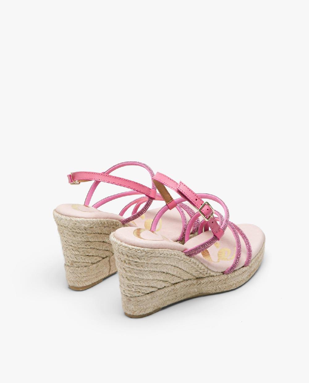 Cuplé SANDALIA CUÑA TIRAS STRASS FUCSIA