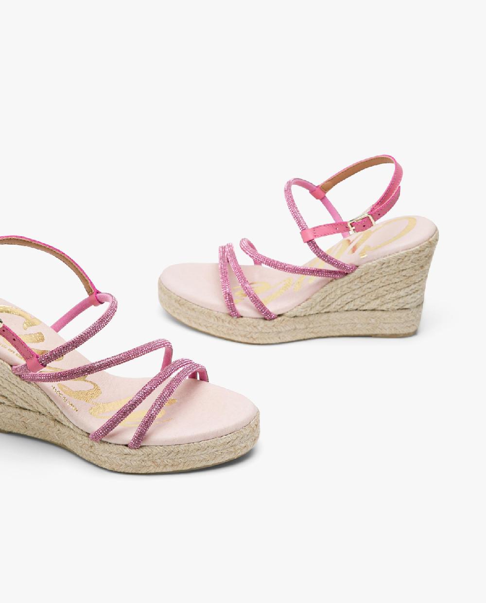 Cuplé SANDALIA CUÑA TIRAS STRASS FUCSIA