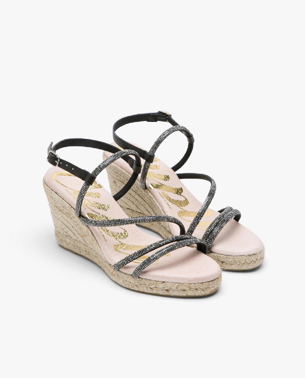 Cuplé SANDALIA CUÑA TIRAS STRASS NEGRO
