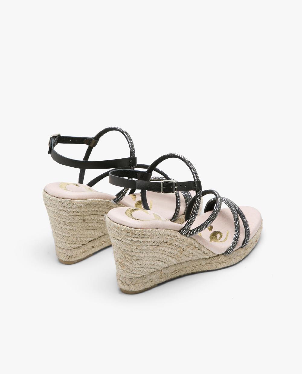 Cuplé SANDALIA CUÑA TIRAS STRASS NEGRO