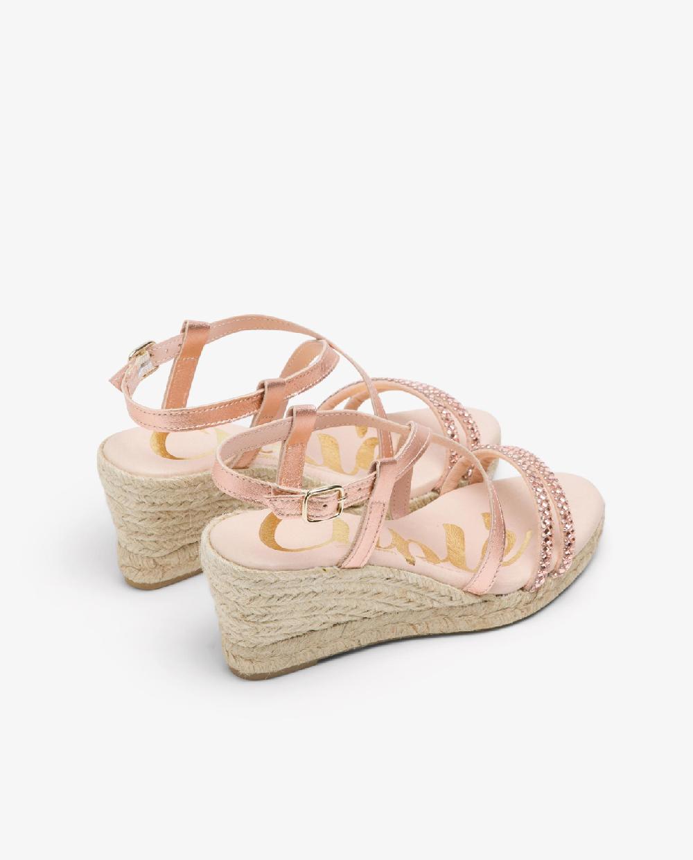 Cuplé SANDALIA CUÑA TIRAS STRASS ROSA