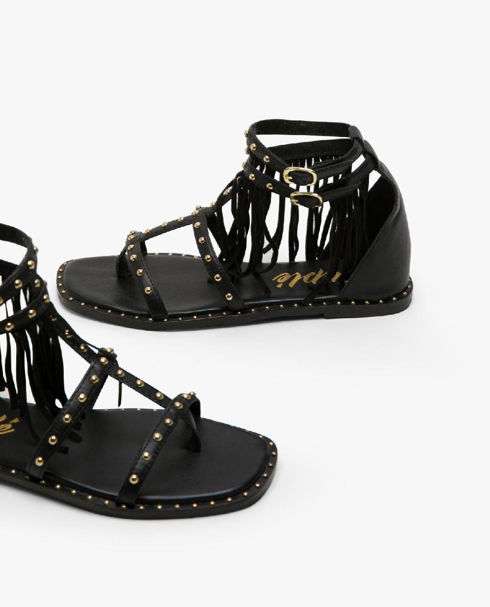 Cuplé SANDALIA FLECOS Y TACHAS NAPA NEGRO