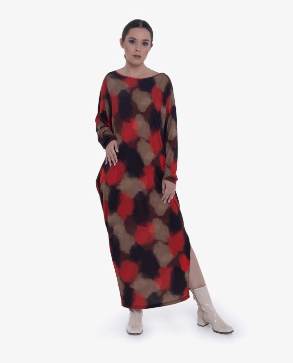 Cuplé VESTIDO ASIMÉTRICO PUNTO ACUARELA ROJO