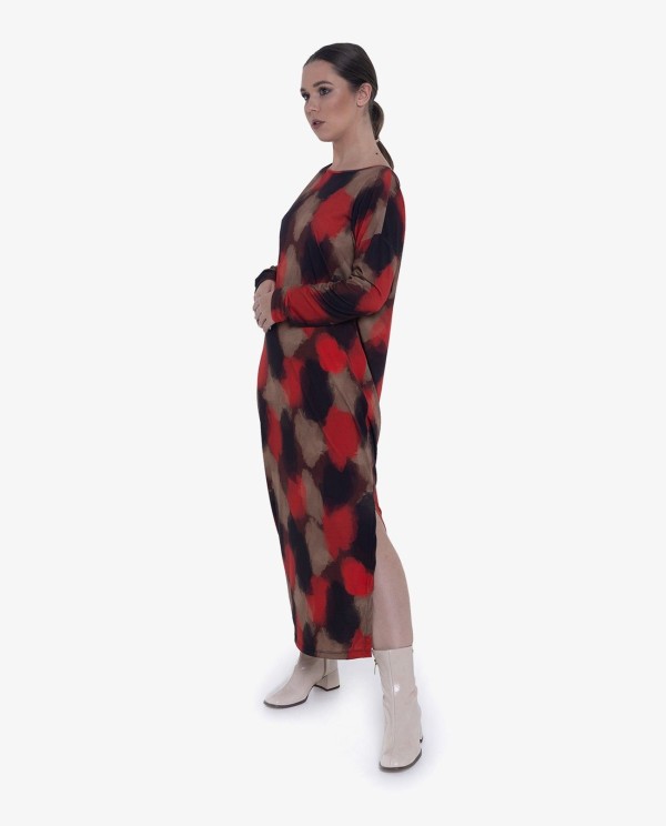 Cuplé VESTIDO ASIMÉTRICO PUNTO ACUARELA ROJO
