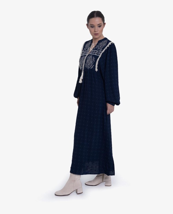 Cuplé VESTIDO BOHO LARGO PLUMETI AZUL OSCURO