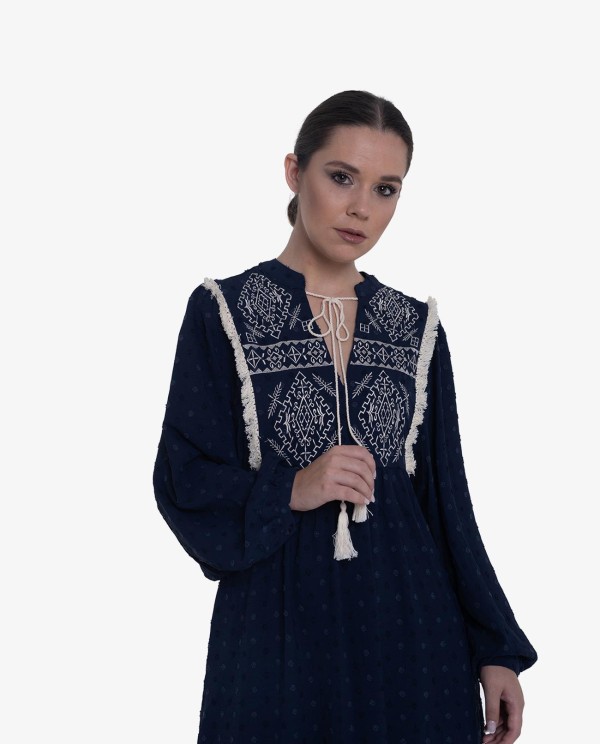 Cuplé VESTIDO BOHO LARGO PLUMETI AZUL OSCURO