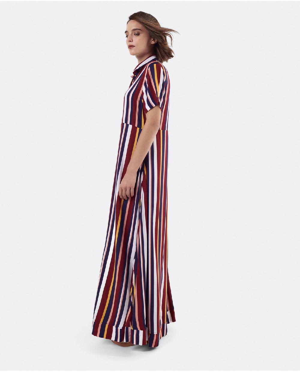 Cuplé VESTIDO CAMISERO LARGO VISCOSA RAYAS ROJAS