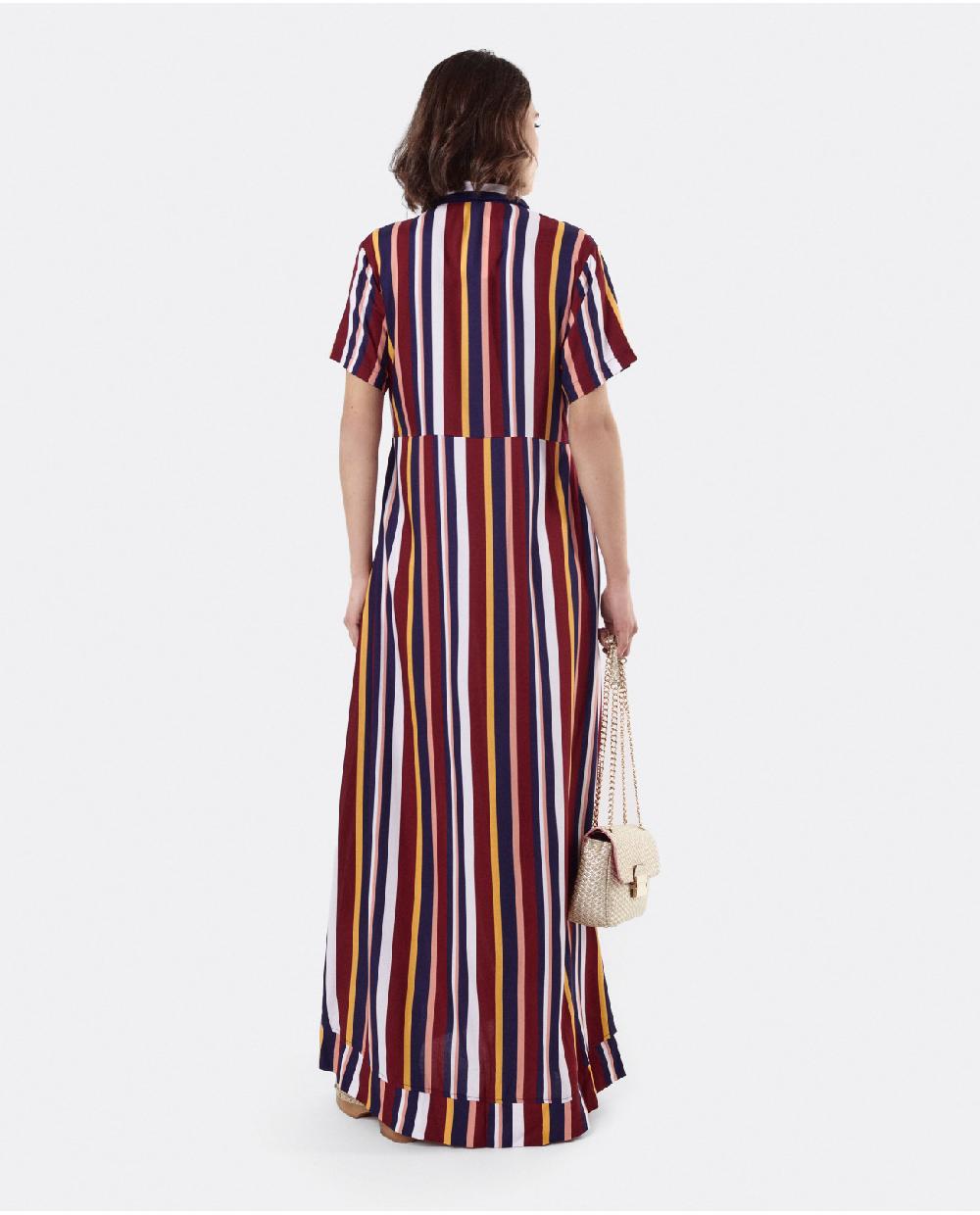Cuplé VESTIDO CAMISERO LARGO VISCOSA RAYAS ROJAS
