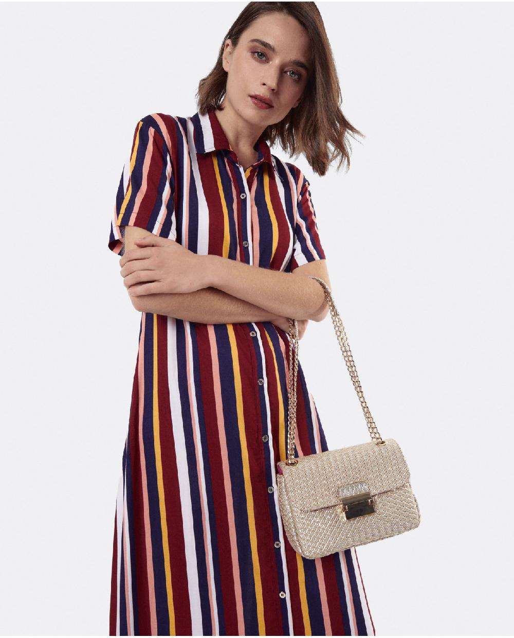 Cuplé VESTIDO CAMISERO LARGO VISCOSA RAYAS ROJAS