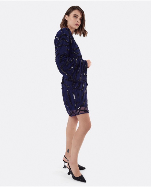 Cuplé VESTIDO CRUZADO CINTURON LENTEJUELAS MARINO