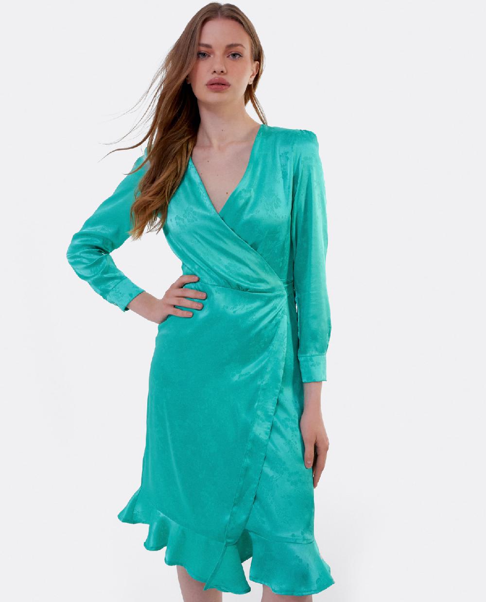 Cuplé VESTIDO CRUZADO VOLANTE JACQUARD AZUL