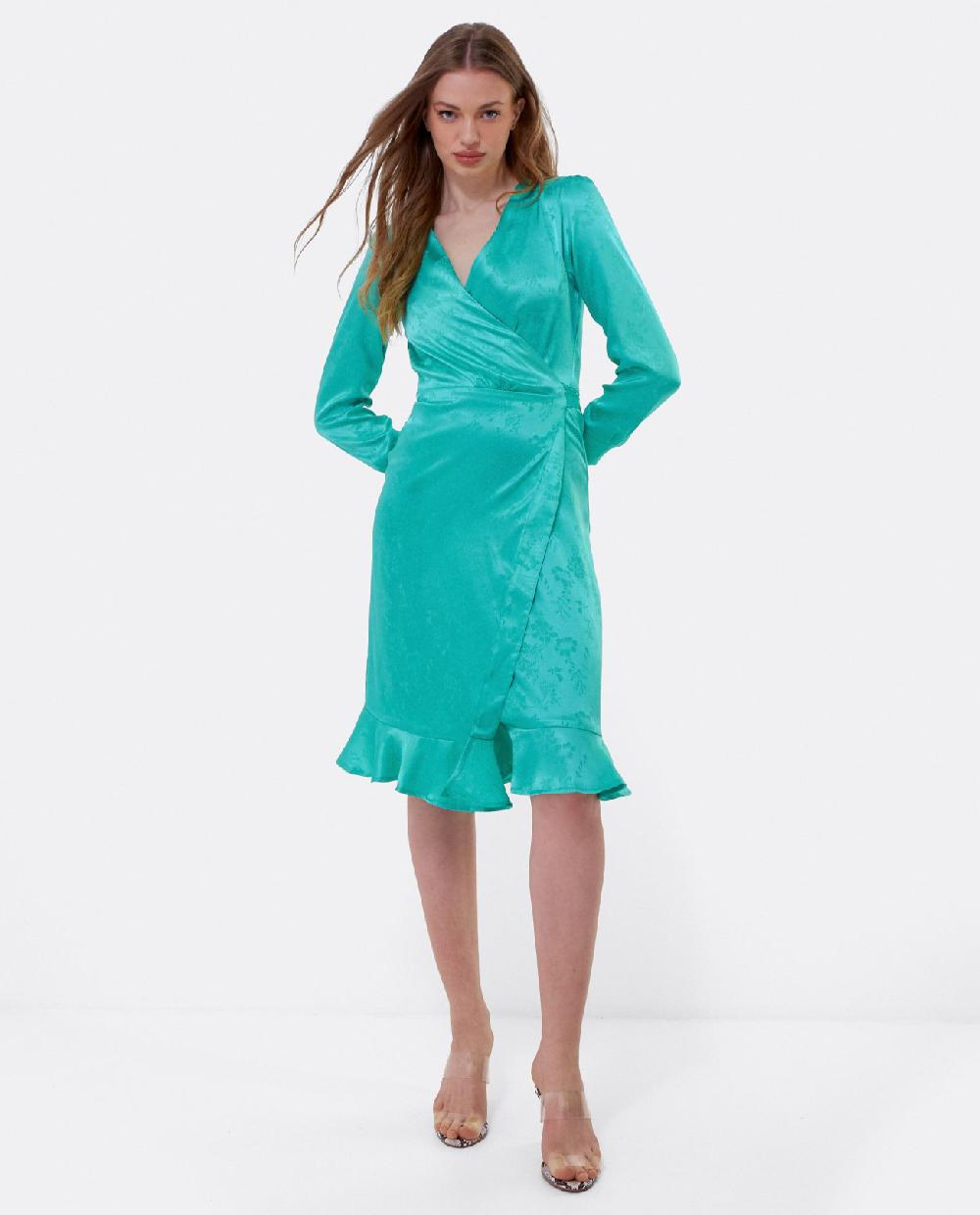 Cuplé VESTIDO CRUZADO VOLANTE JACQUARD AZUL