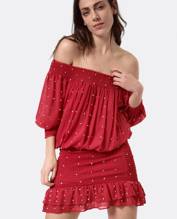 Cuplé VESTIDO CUELLO BARCA GASA FUCSIA