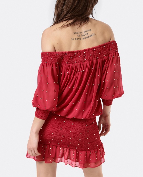 Cuplé VESTIDO CUELLO BARCA GASA FUCSIA