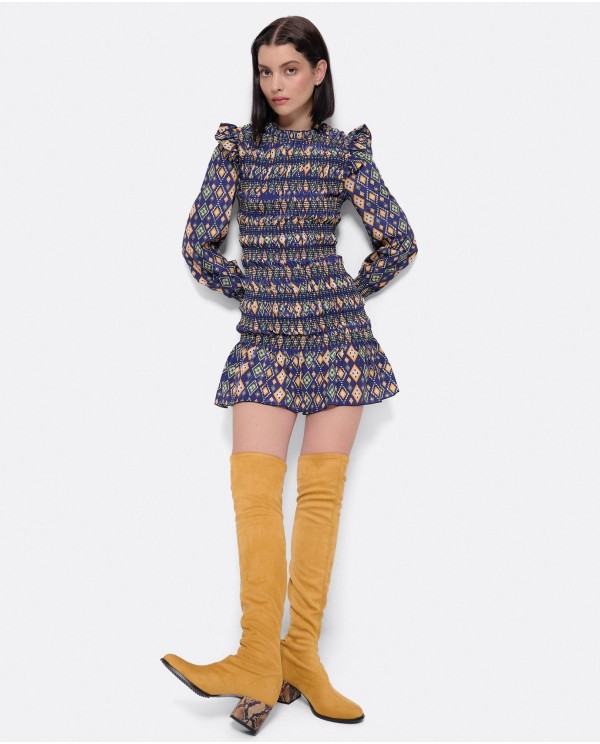 Cuplé VESTIDO ELASTICO GASA GEOMETRICO AZUL