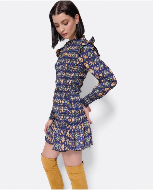 Cuplé VESTIDO ELASTICO GASA GEOMETRICO AZUL