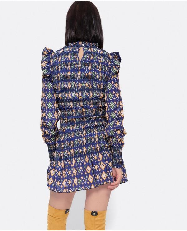 Cuplé VESTIDO ELASTICO GASA GEOMETRICO AZUL