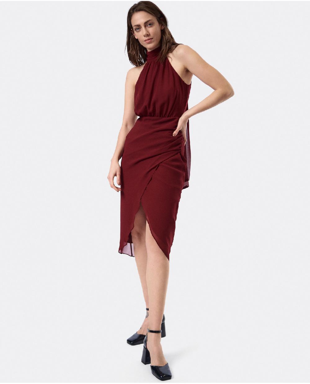 Cuplé VESTIDO ESCOTE HALTER GASA BURDEOS