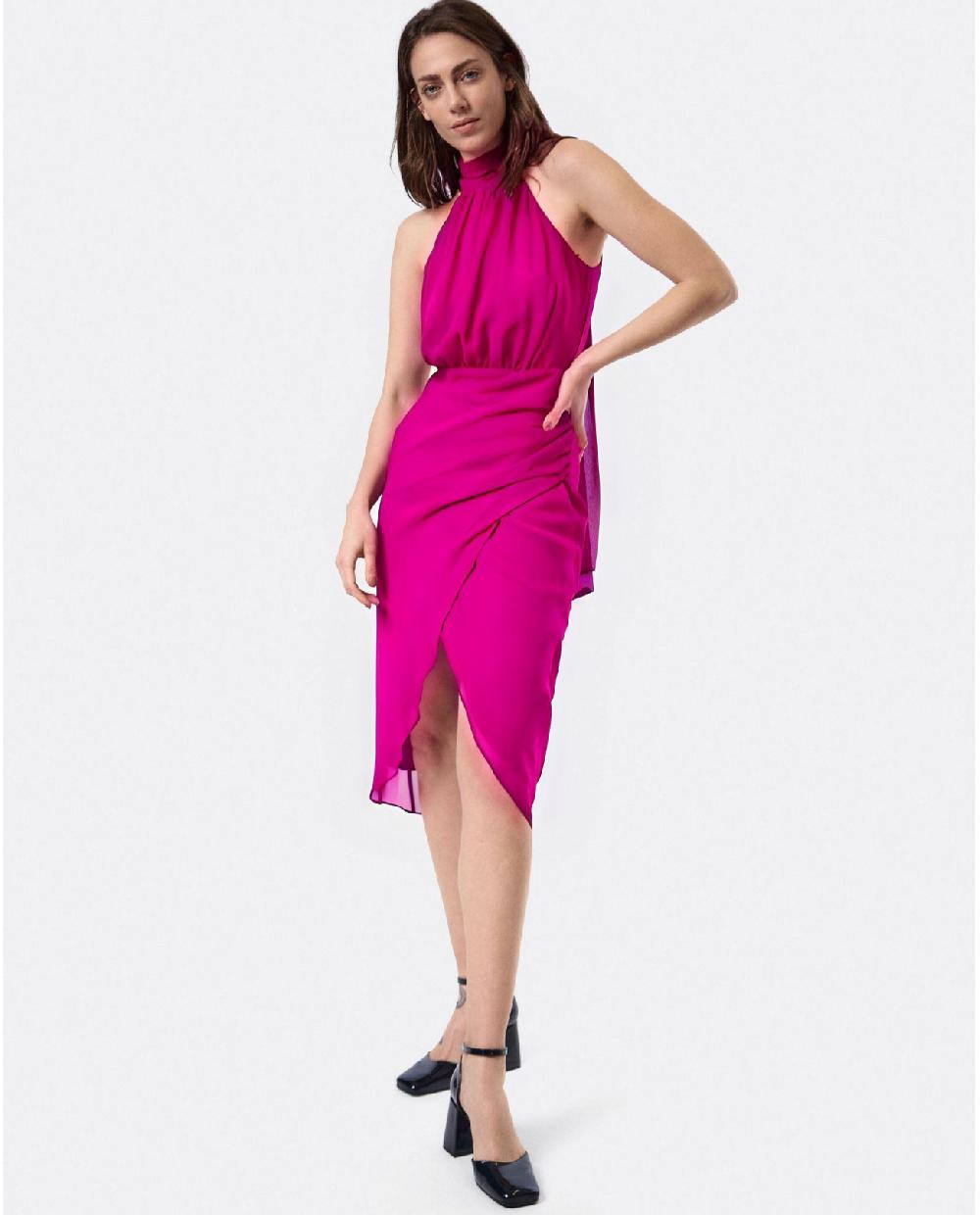 Cuplé VESTIDO ESCOTE HALTER GASA FUCSIA