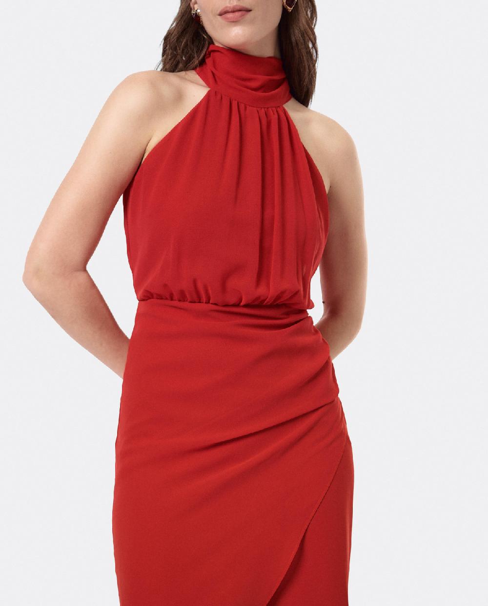 Cuplé VESTIDO ESCOTE HALTER GASA ROJO