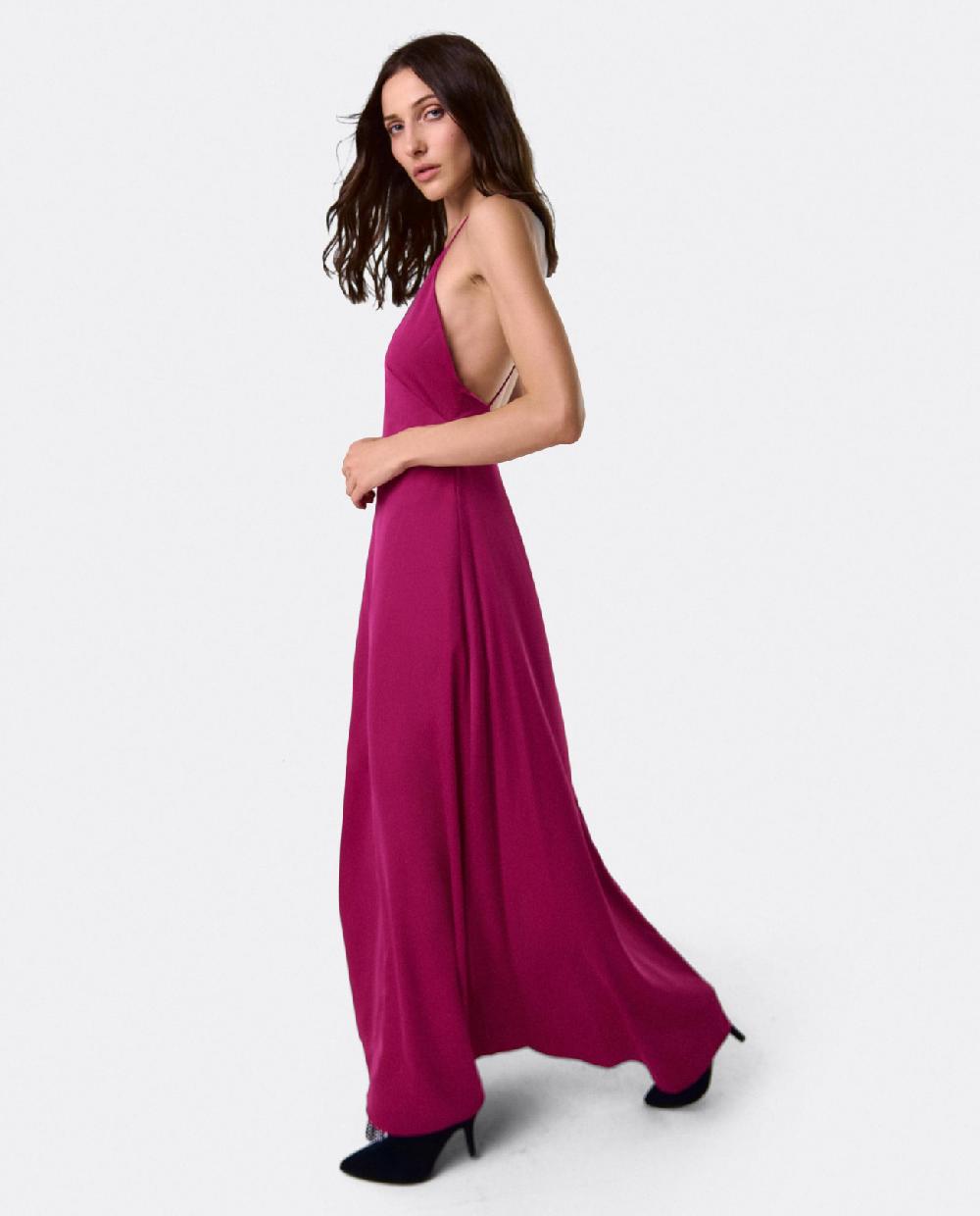 Cuplé VESTIDO LARGO FIESTA TIRANTES SATEN FUCSIA
