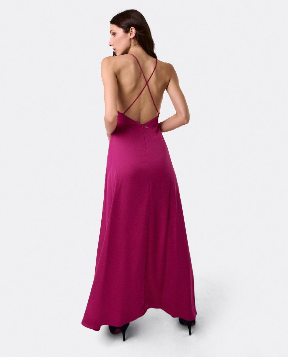 Cuplé VESTIDO LARGO FIESTA TIRANTES SATEN FUCSIA