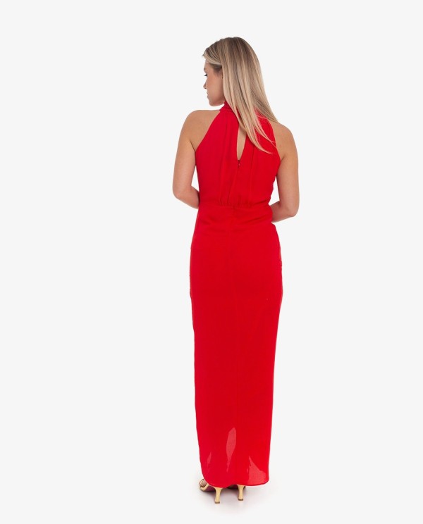 Cuplé VESTIDO LARGO HALTER FRUNCIDO ROJO