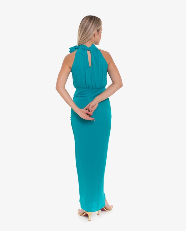 Cuplé VESTIDO LARGO HALTER FRUNCIDO VERDE