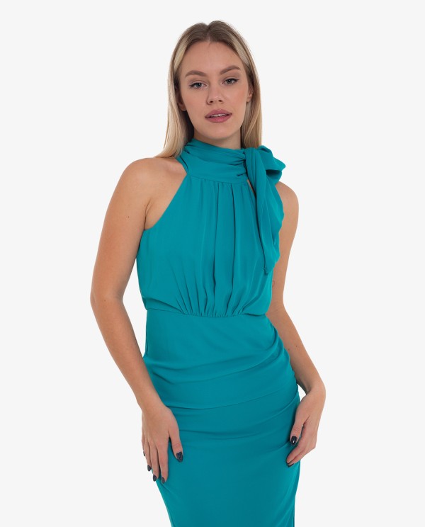 Cuplé VESTIDO LARGO HALTER FRUNCIDO VERDE