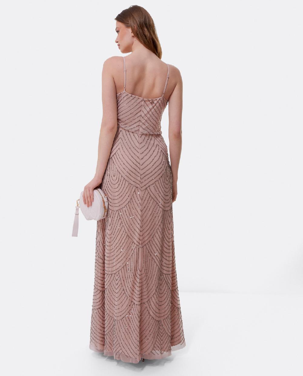 Cuplé VESTIDO LARGO TIRANTES LENTEJUELAS ROSA