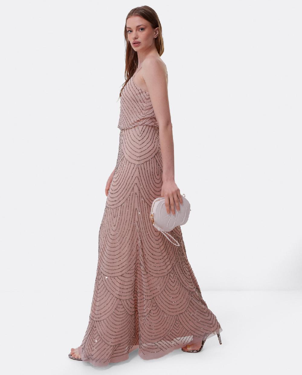 Cuplé VESTIDO LARGO TIRANTES LENTEJUELAS ROSA
