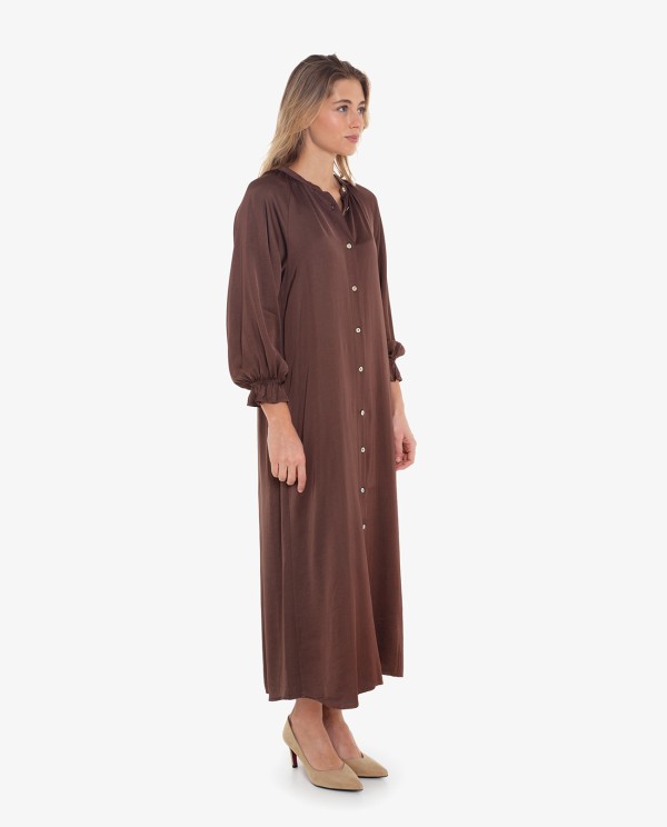 Cuplé VESTIDO MANGA LARGA SATINADO EN COLOR MARRÓN