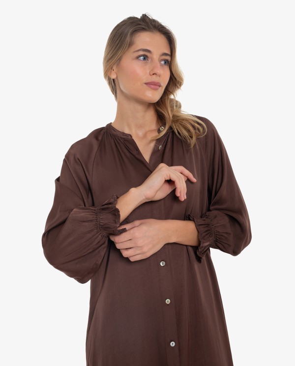 Cuplé VESTIDO MANGA LARGA SATINADO EN COLOR MARRÓN