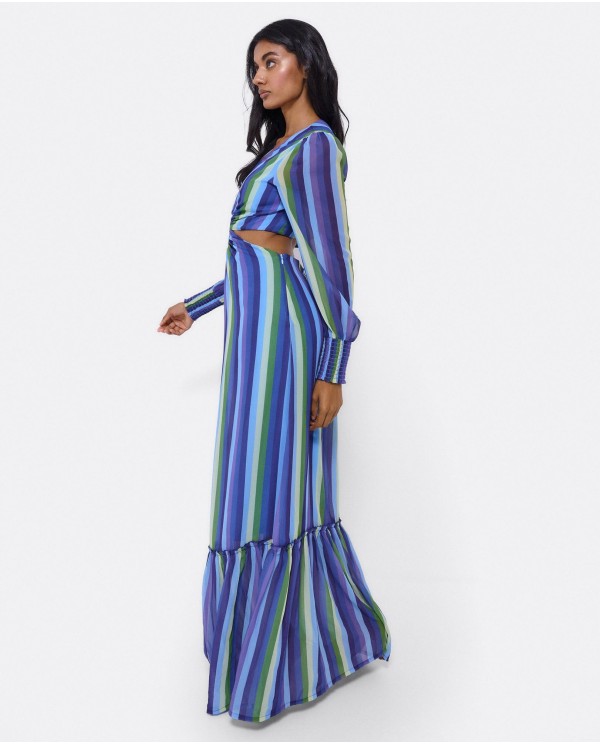 Cuplé VESTIDO MIDI ARO DELANTERO GASA RAYAS AZUL