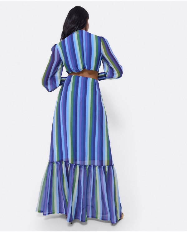 Cuplé VESTIDO MIDI ARO DELANTERO GASA RAYAS AZUL