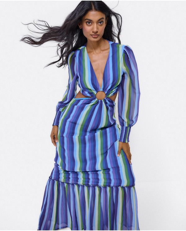 Cuplé VESTIDO MIDI ARO DELANTERO GASA RAYAS AZUL