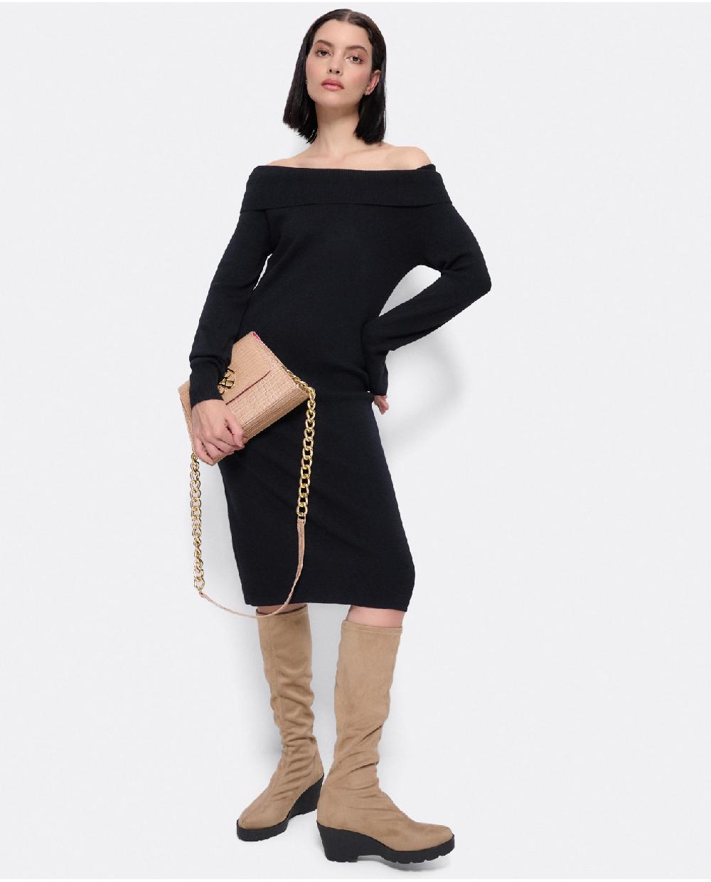 Cuplé VESTIDO MIDI ESCOTE DRAPEADO PUNTO NEGRO