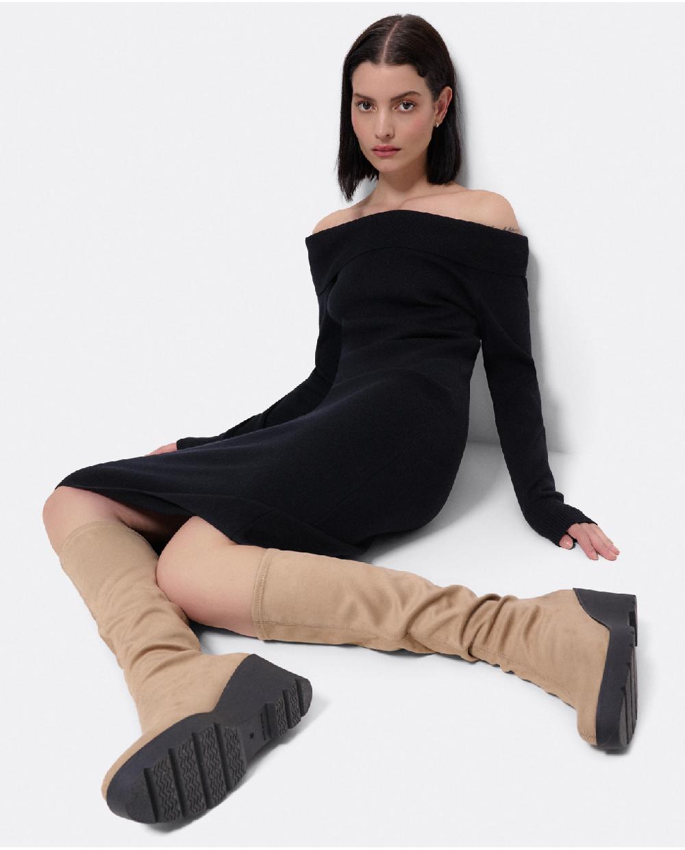 Cuplé VESTIDO MIDI ESCOTE DRAPEADO PUNTO NEGRO