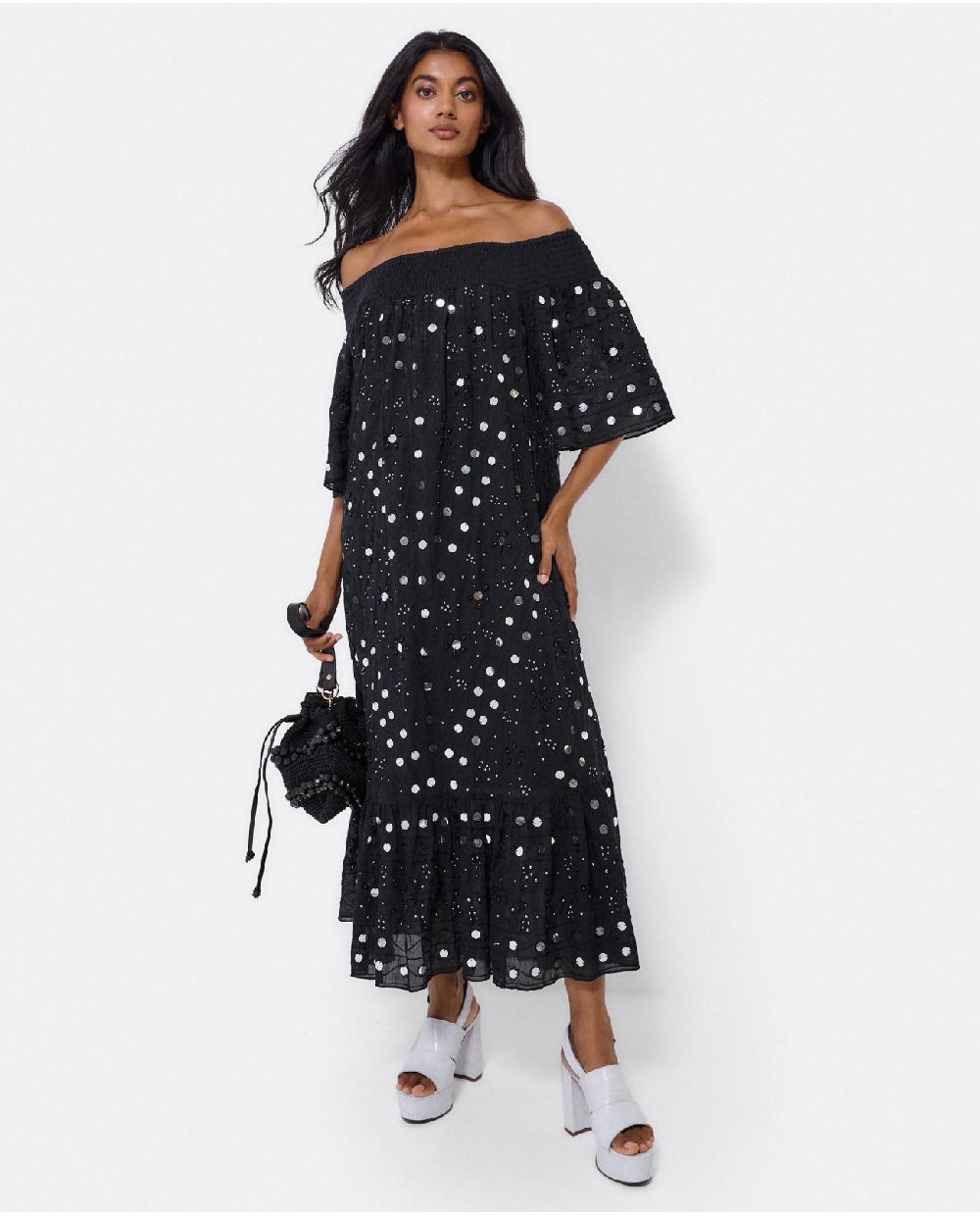 Cuplé VESTIDO MIDI ESPEJOS ALGODON NEGRO