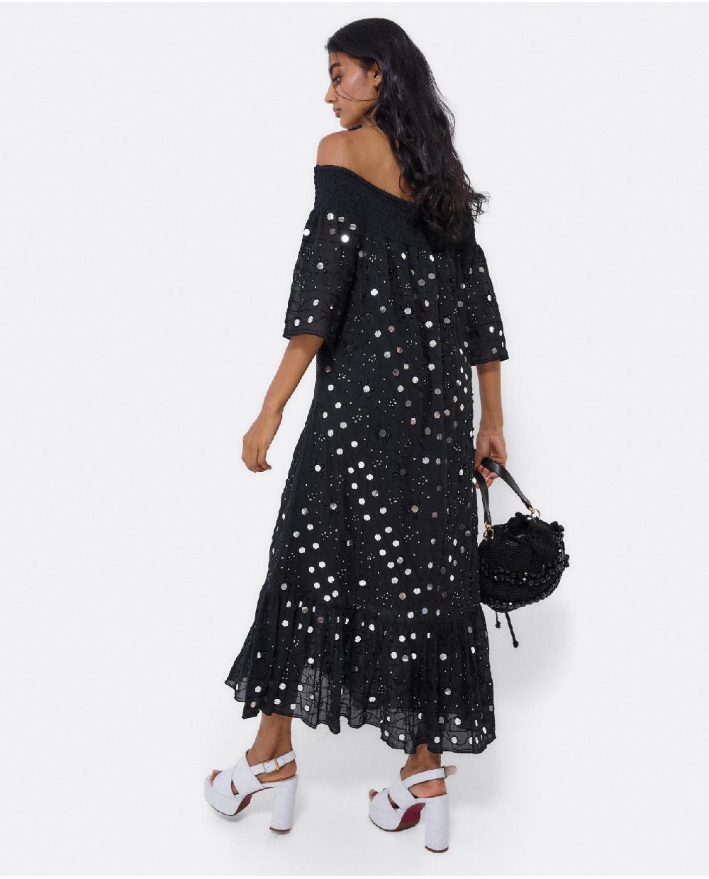 Cuplé VESTIDO MIDI ESPEJOS ALGODON NEGRO