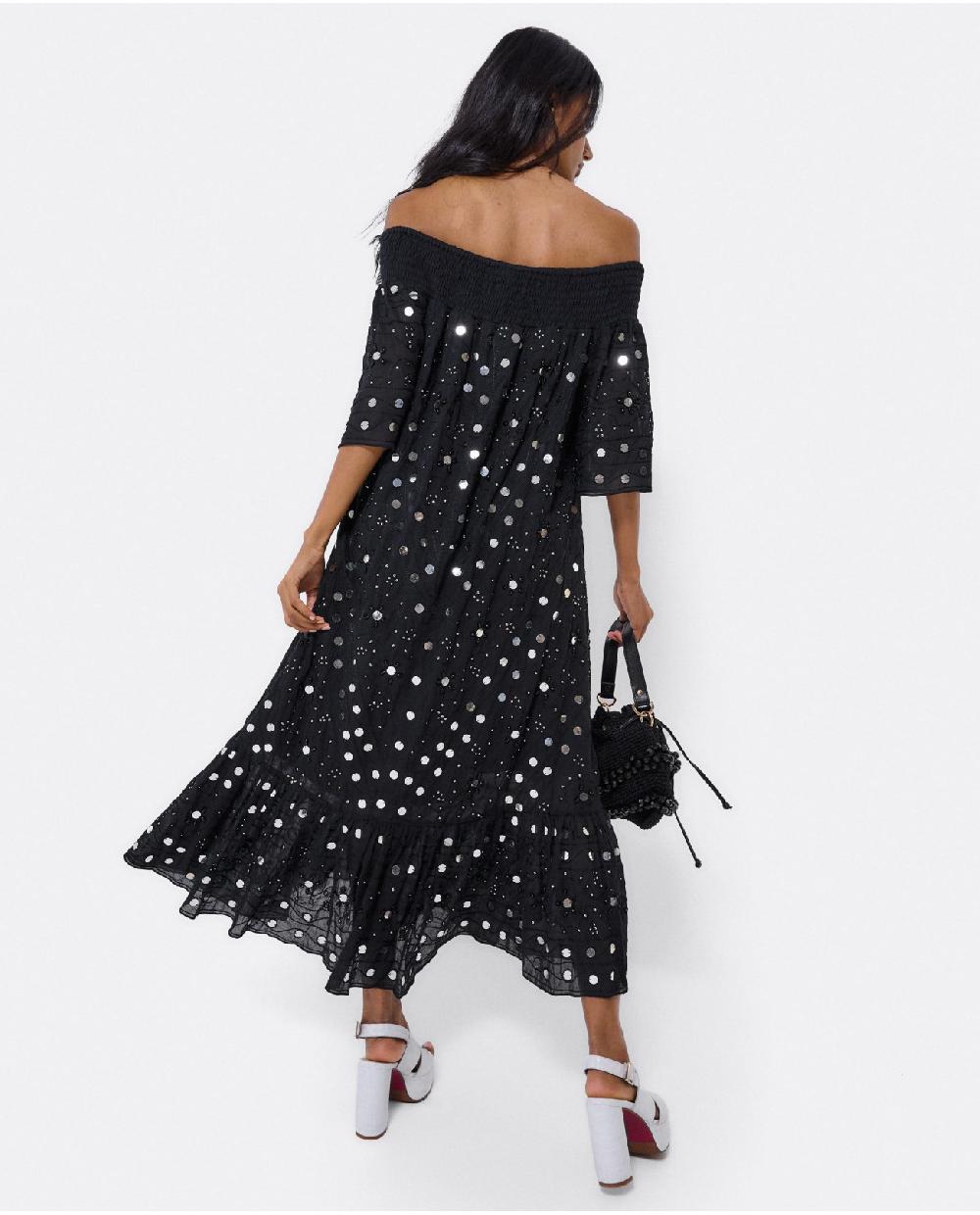 Cuplé VESTIDO MIDI ESPEJOS ALGODON NEGRO