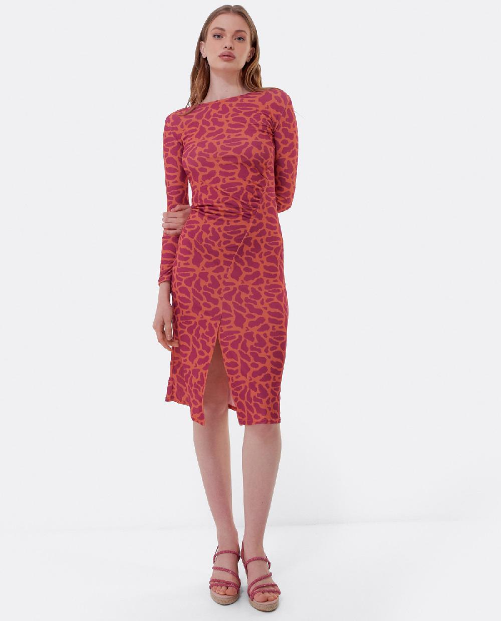 Cuplé VESTIDO MIDI FRUNCIDO PUNTO ESTAMPADO JIRAFA