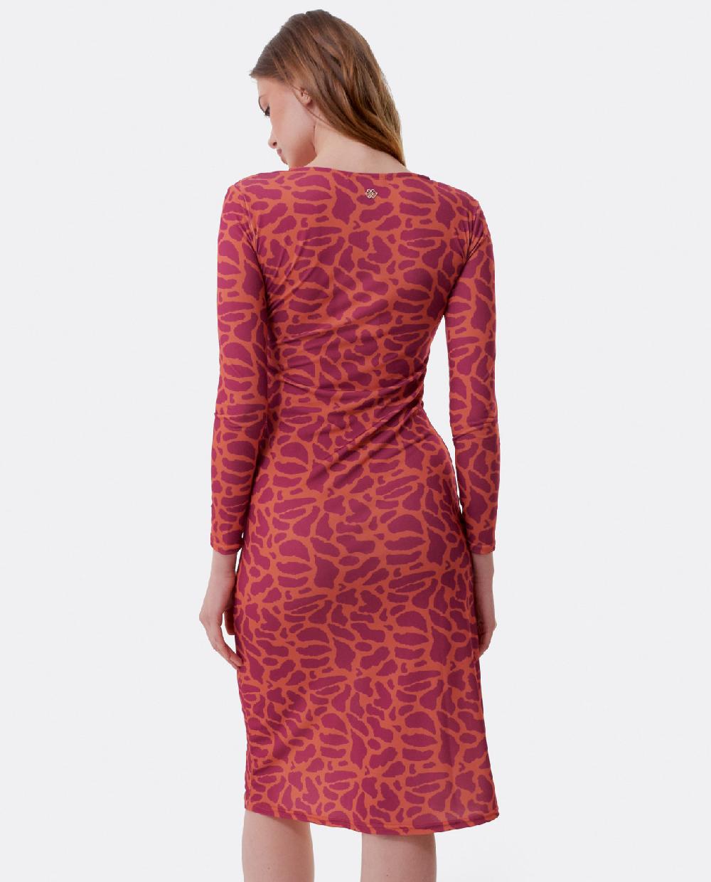 Cuplé VESTIDO MIDI FRUNCIDO PUNTO ESTAMPADO JIRAFA