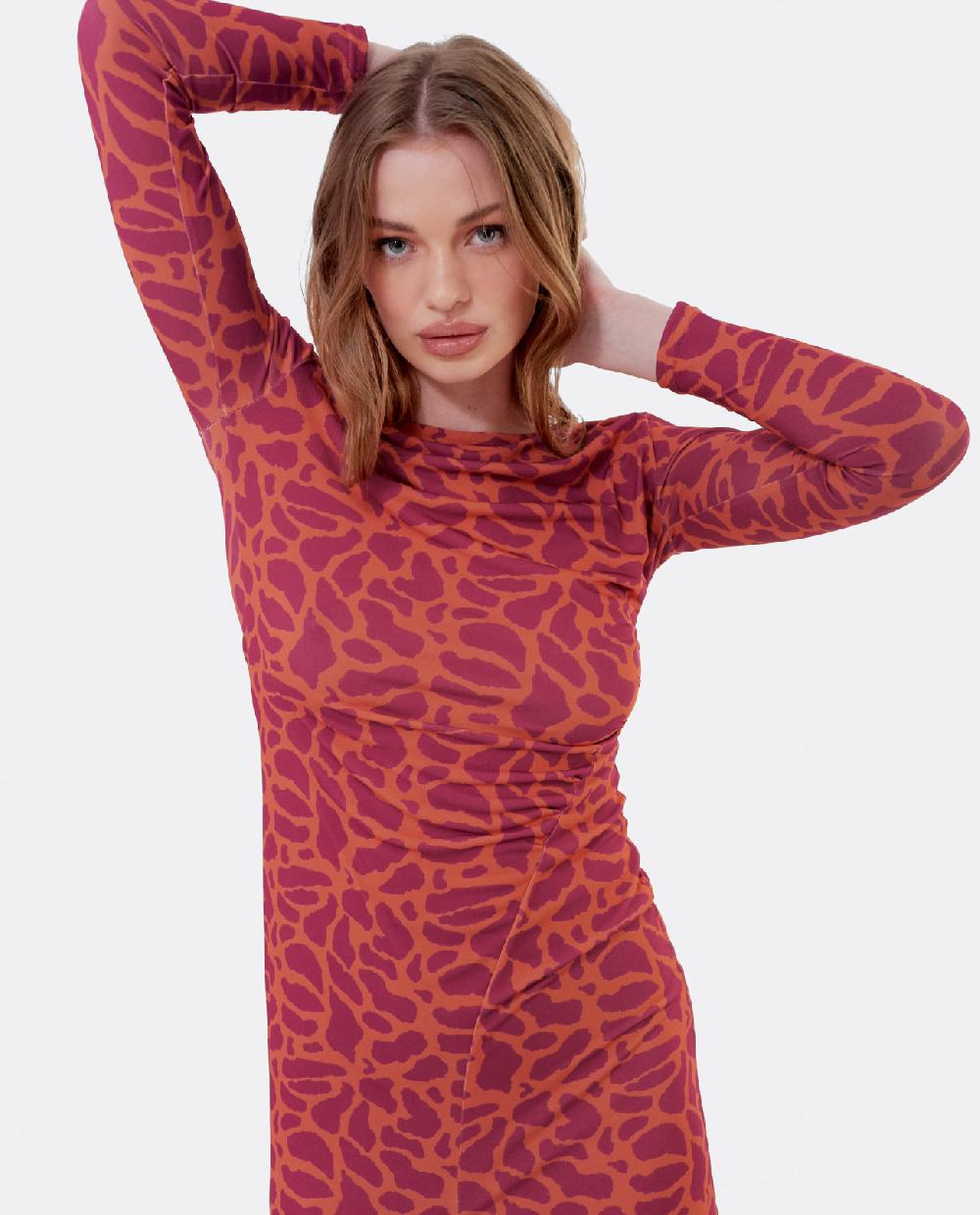 Cuplé VESTIDO MIDI FRUNCIDO PUNTO ESTAMPADO JIRAFA