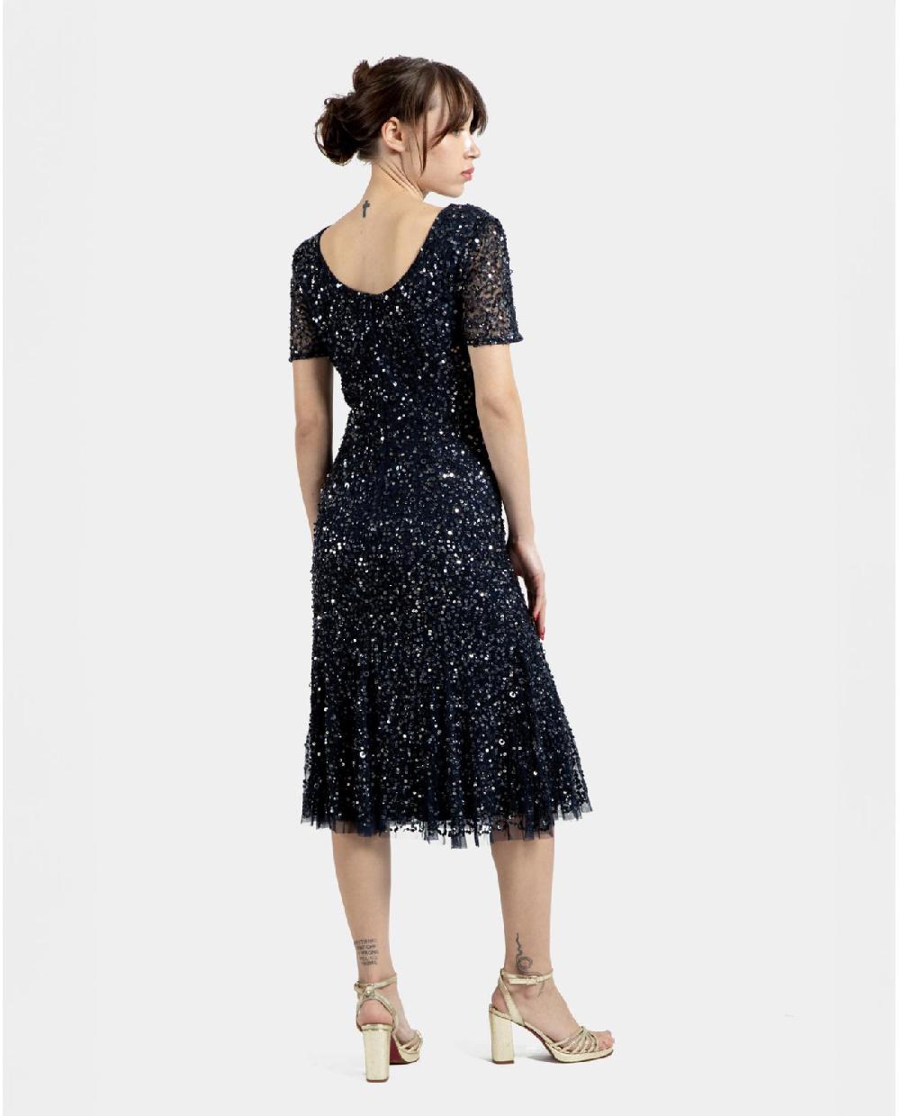 Cuplé VESTIDO MIDI VOLANTE LENTEJUELAS MARINO