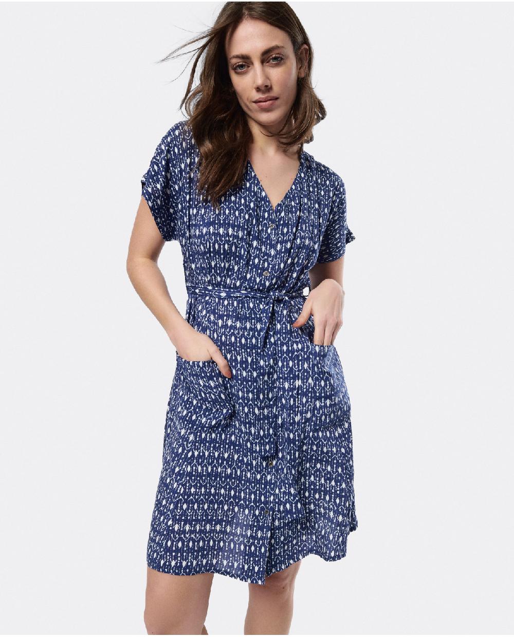 Cuplé VESTIDO MINI ANUDADO VISCOSA GEOMETRICO AZUL