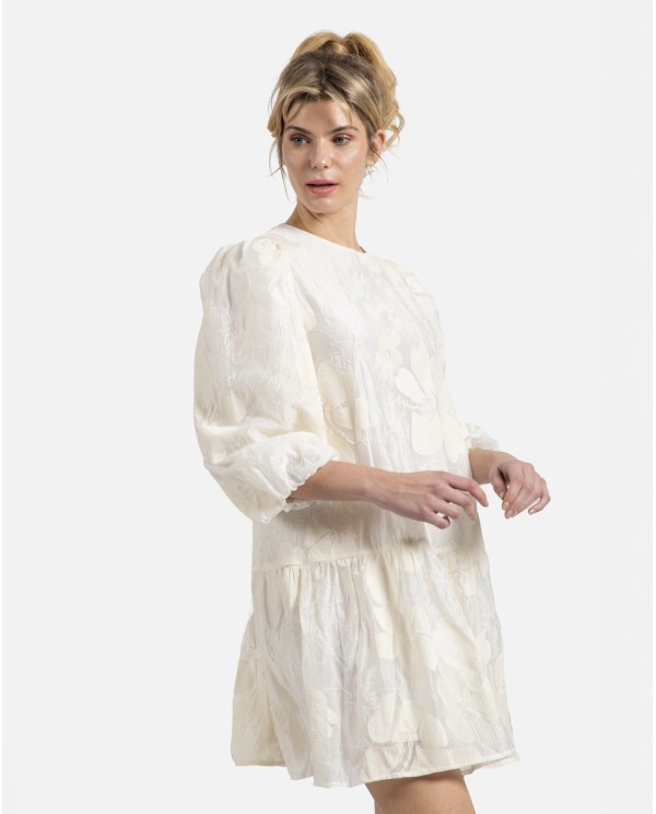 Cuplé VESTIDO MINI MANGAS VOLUMEN JACQUARD BEIG