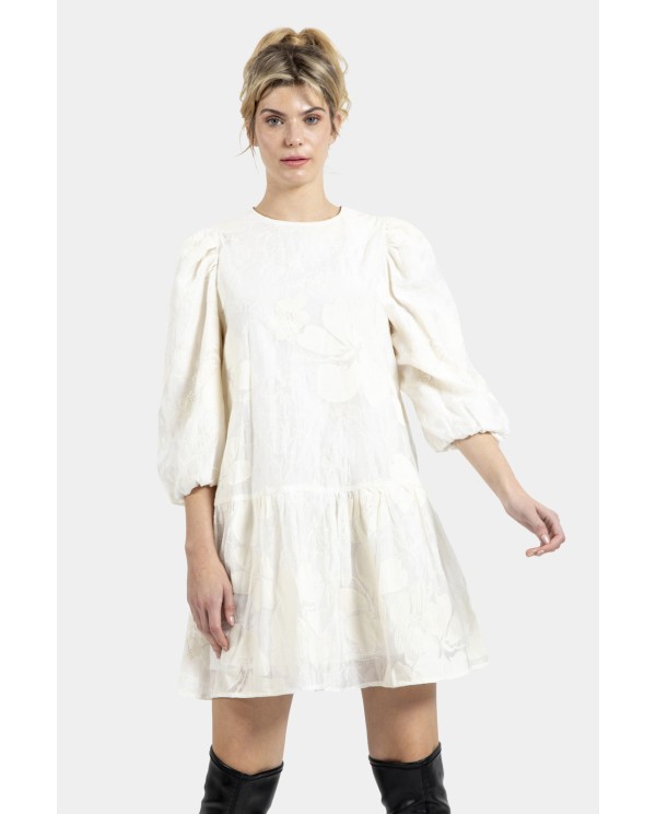 Cuplé VESTIDO MINI MANGAS VOLUMEN JACQUARD BEIG