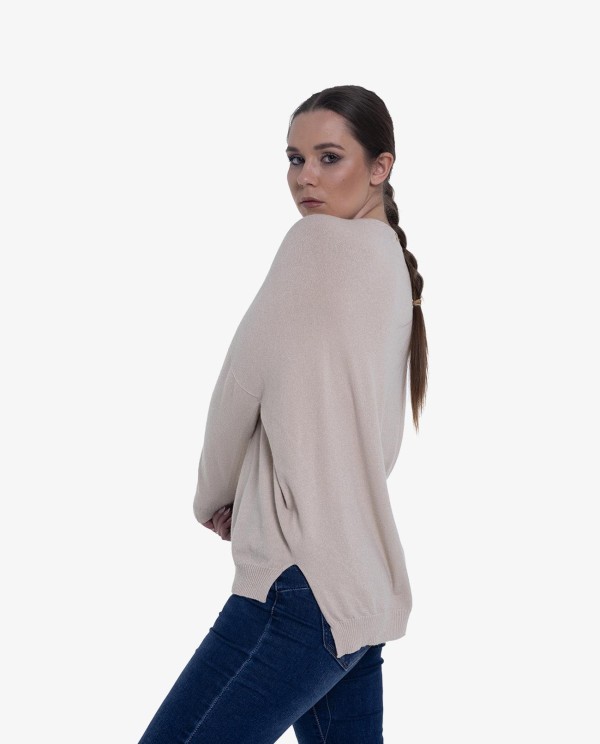 Cuplé JERSEY DE PUNTO BEIGE CON ESCOTE EN PICO Y TEJIDO SUAVE